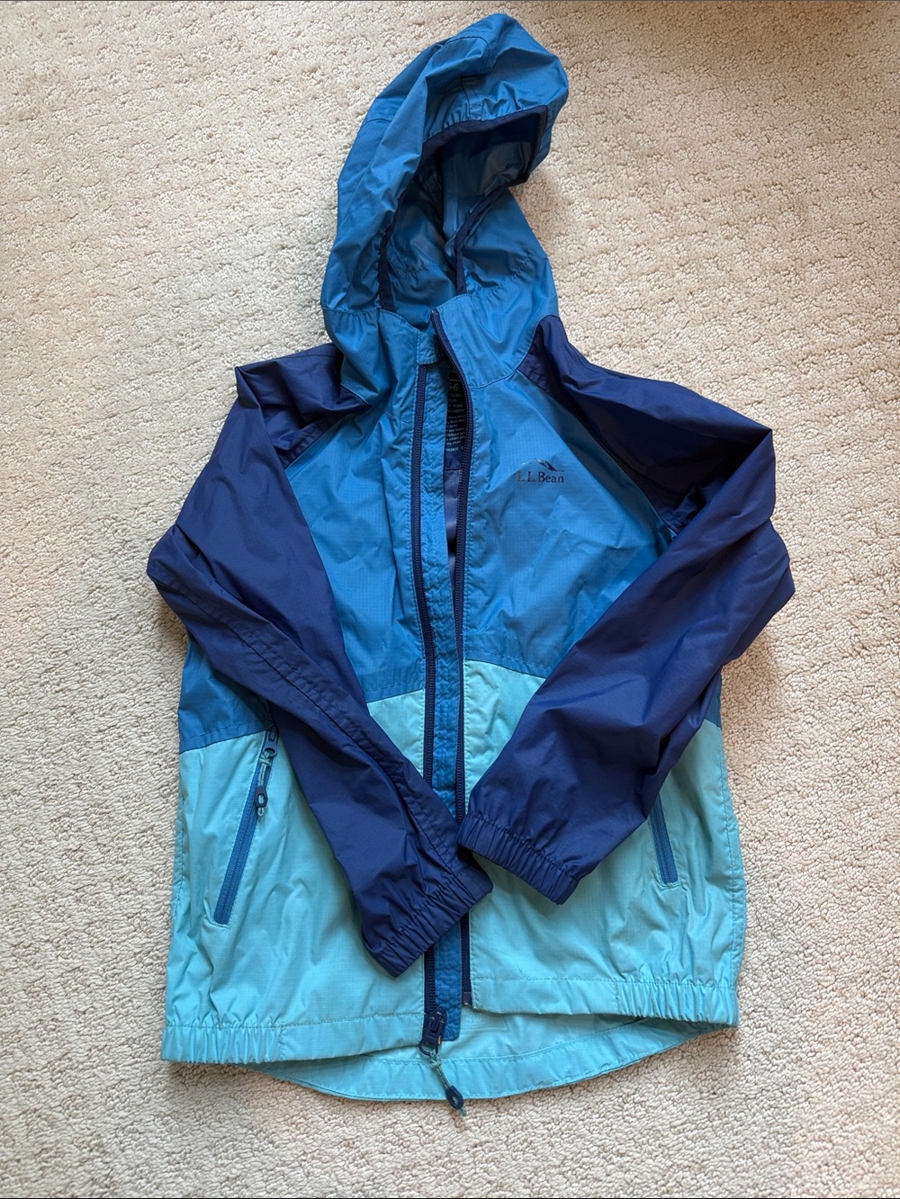 L.L. Bean Kids' Two-Tone Blue Hooded Rain Jacket - Picture 1 of 4